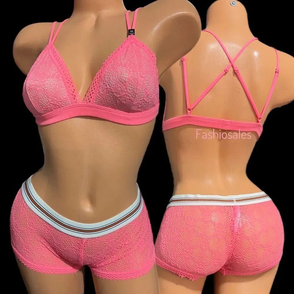 Victorias Secret crochet Lace padded bralette & Boyshorts Shortie panty Set